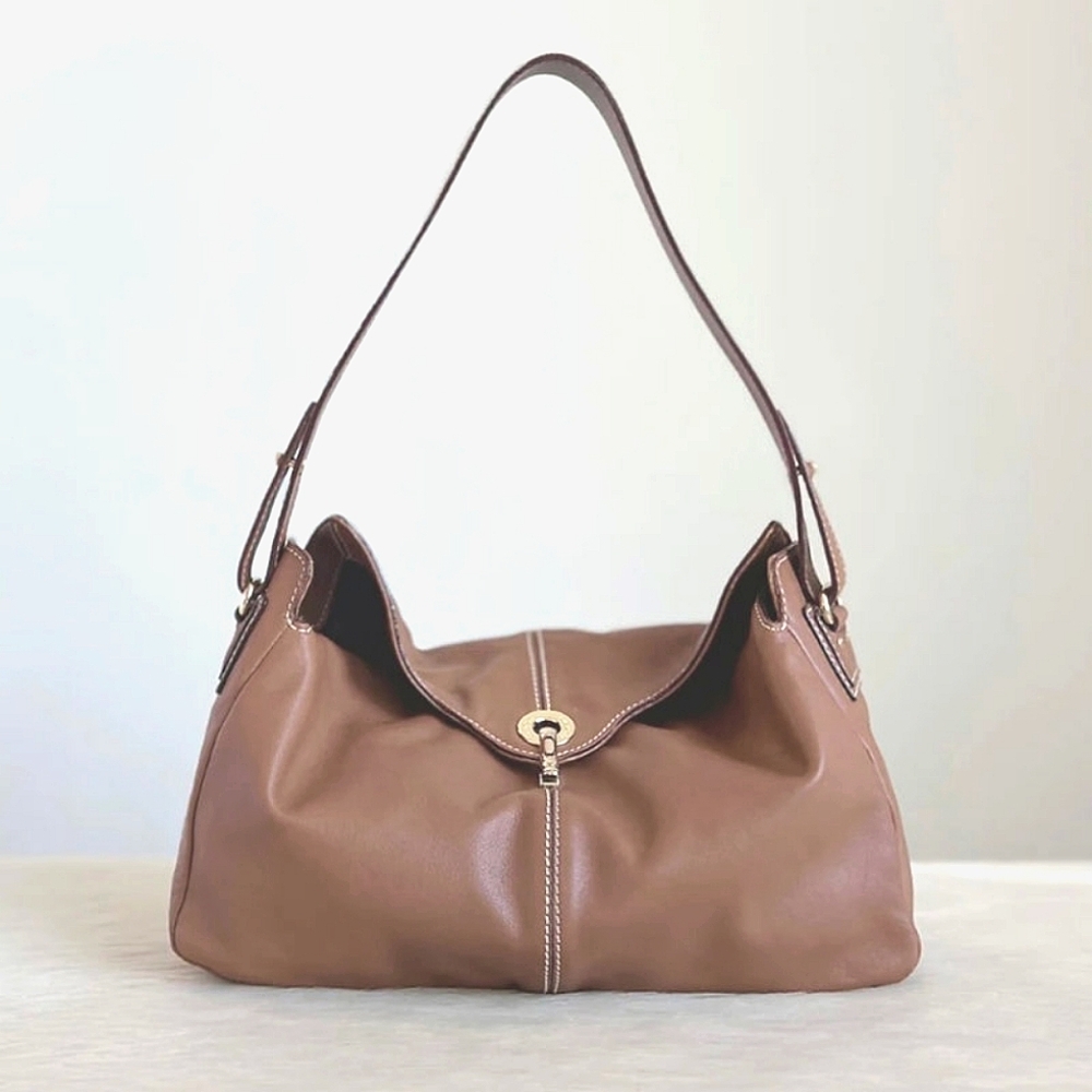 Kate Spade Tan Leather Slouchy Front Buckle Small Shoulder Bag